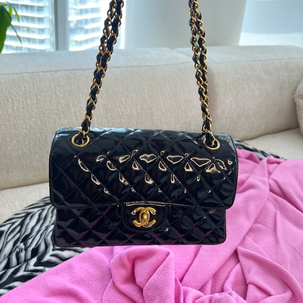 RARE CHANEL DOUBLE FACE PATENT BLACK